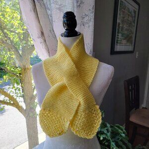 Neck Warmer Scarf Knitted Crochet Loop Yellow Hand Made
